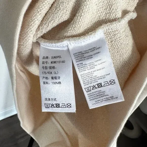 SUNSPEL Loopback Undyed Sweatshirt Large NEW Cream Cotton Crewneck Pullover